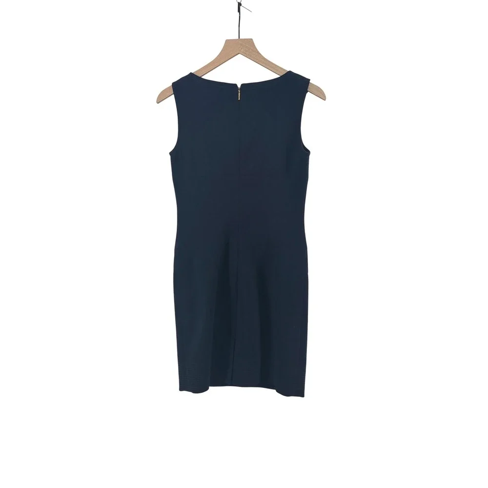 Tory Burch Ola Shift Dress Womens 2 Navy Blue Wool Blend Keyhole Career Workwear